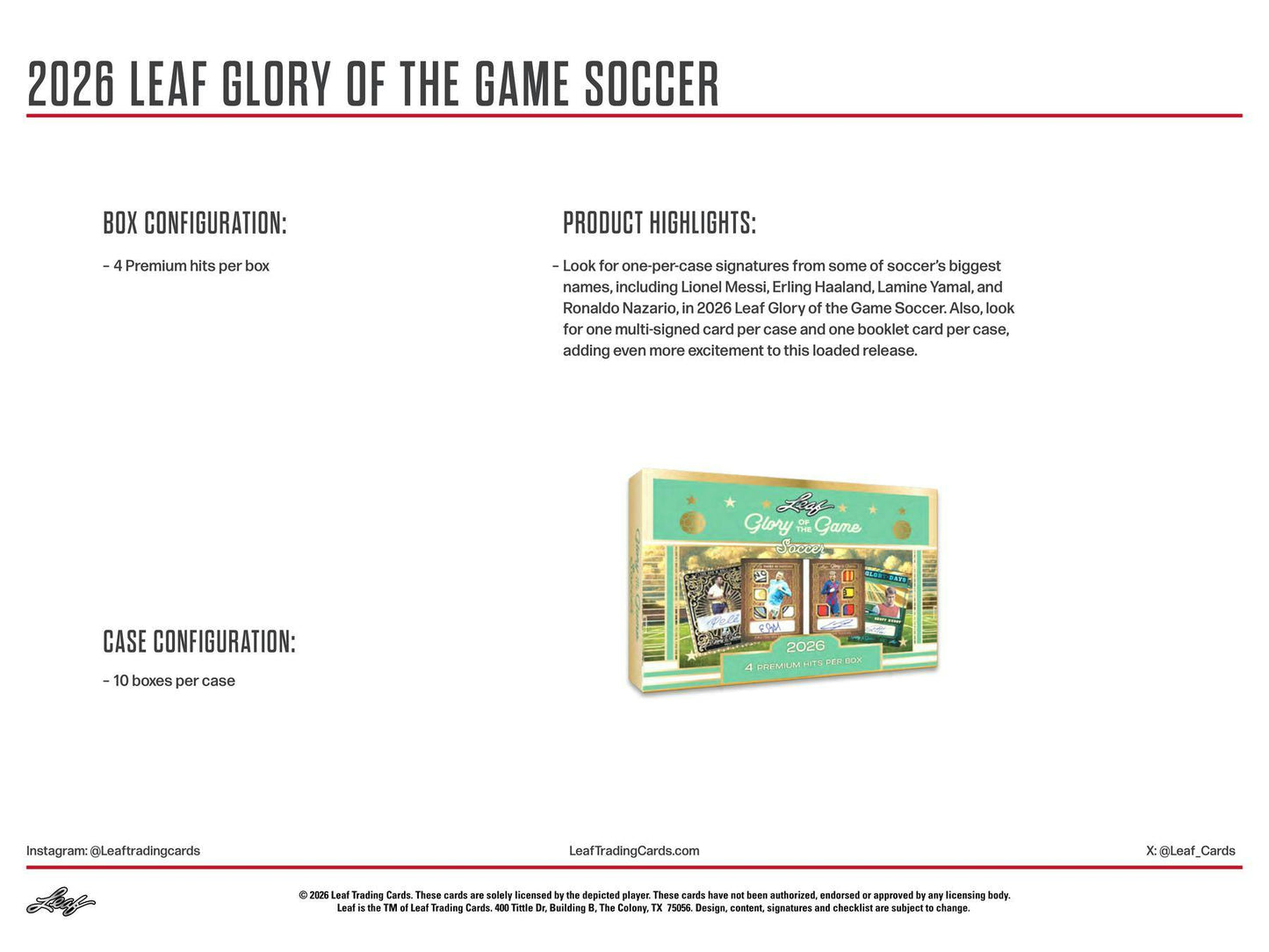 2026 Leaf Glory of the Game Soccer Hobby Box | Columbia Sports Cards | Columbia Hobby - Sports Card Boxes - Toploaders - Card Savers.