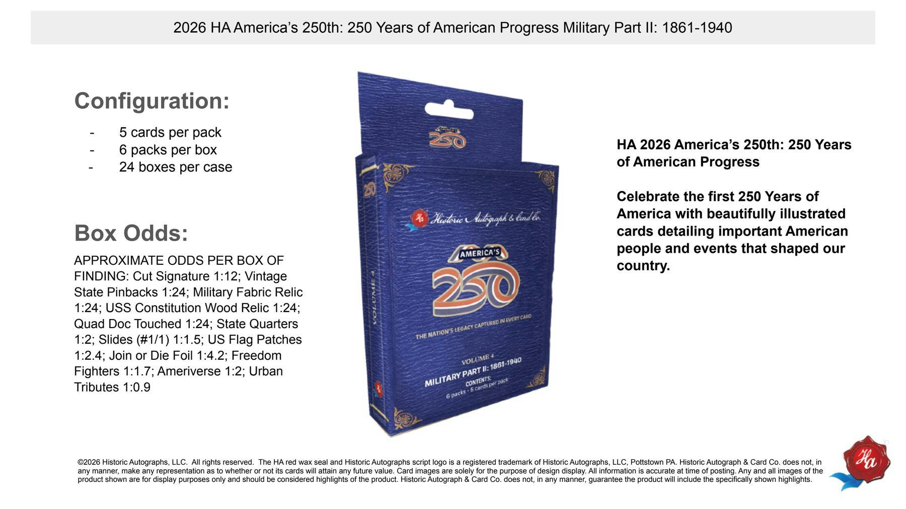 2026 Historic Autographs America's 250th Anniversary Part 2: Military Hobby Box | Columbia Sports Cards | Columbia Hobby - Sports Card Boxes - Toploaders - Card Savers.