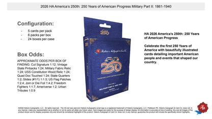 2026 Historic Autographs America's 250th Anniversary Part 2: Military Hobby Box | Columbia Sports Cards | Columbia Hobby - Sports Card Boxes - Toploaders - Card Savers.
