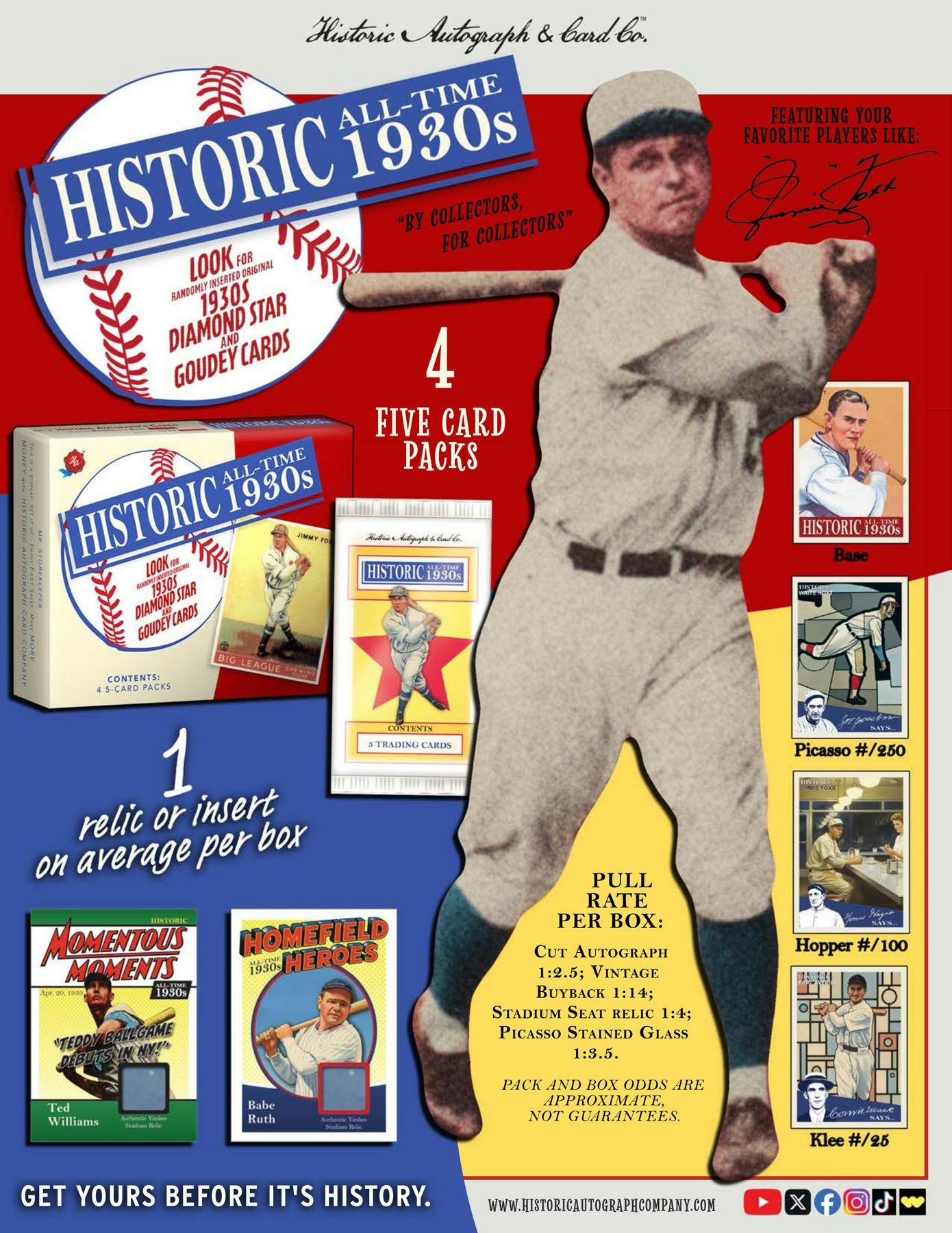 2026 Historic Autographs All-Time 1930s Baseball Hobby Box | Columbia Sports Cards | Columbia Hobby - Sports Card Boxes - Toploaders - Card Savers.