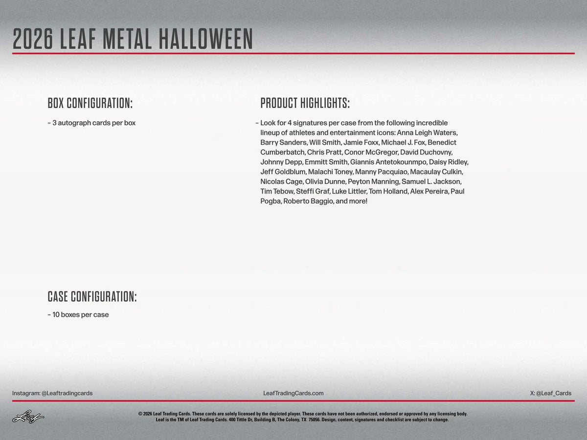 2026 Leaf Metal Halloween Hobby Box sell sheet 6