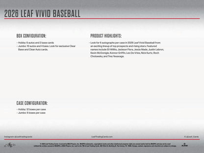 2026 Leaf Vivid Baseball Hobby Box | Columbia Sports Cards | Columbia Hobby - Sports Card Boxes - Toploaders - Card Savers.