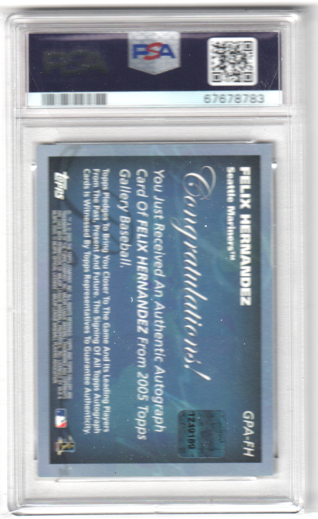 Felix Hernandez 2005 Topps Gallery Penmanship Autograph PSA 9 MINT - MARINERS