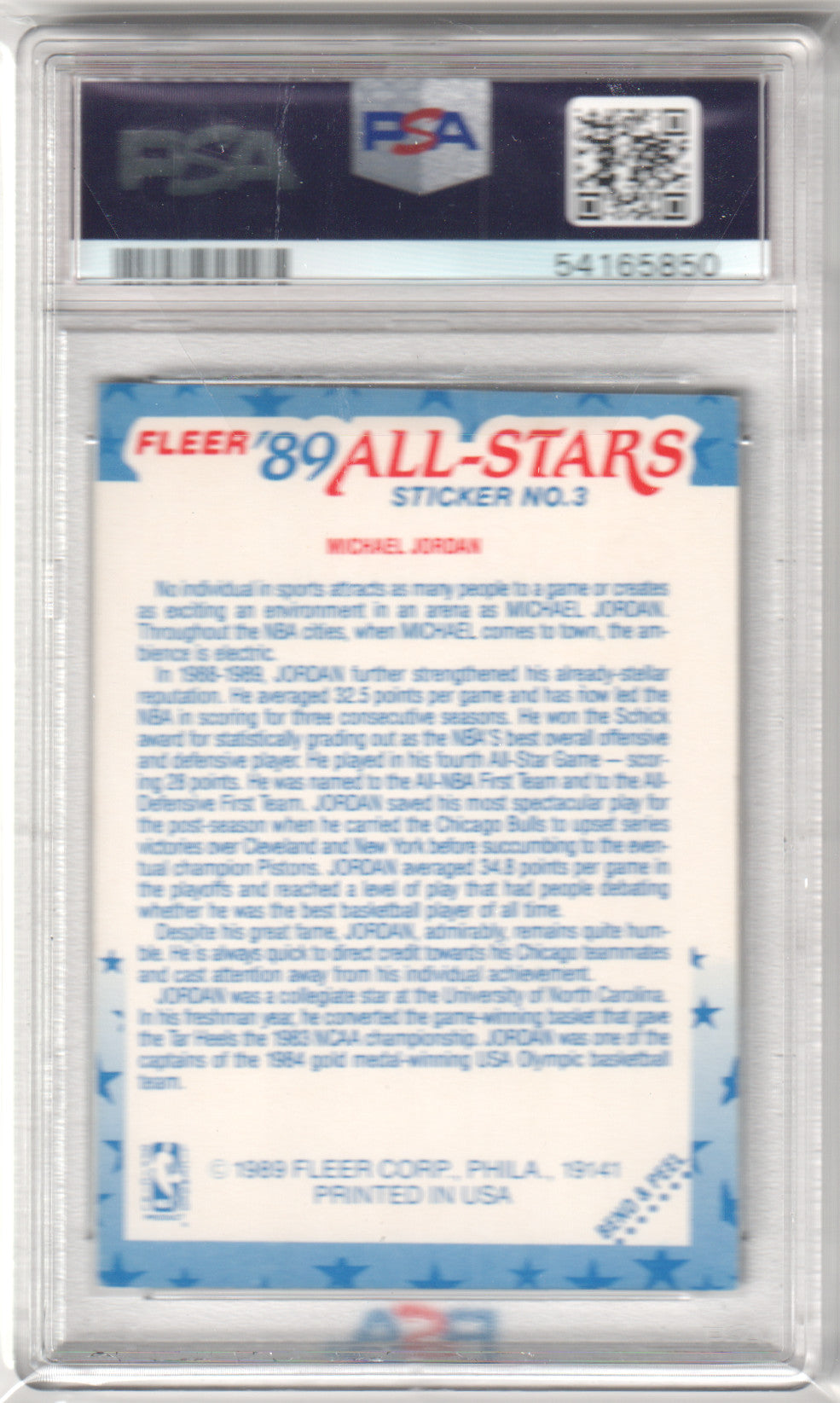 Michael Jordan 1989 Fleer Sticker #3 PSA 7 -