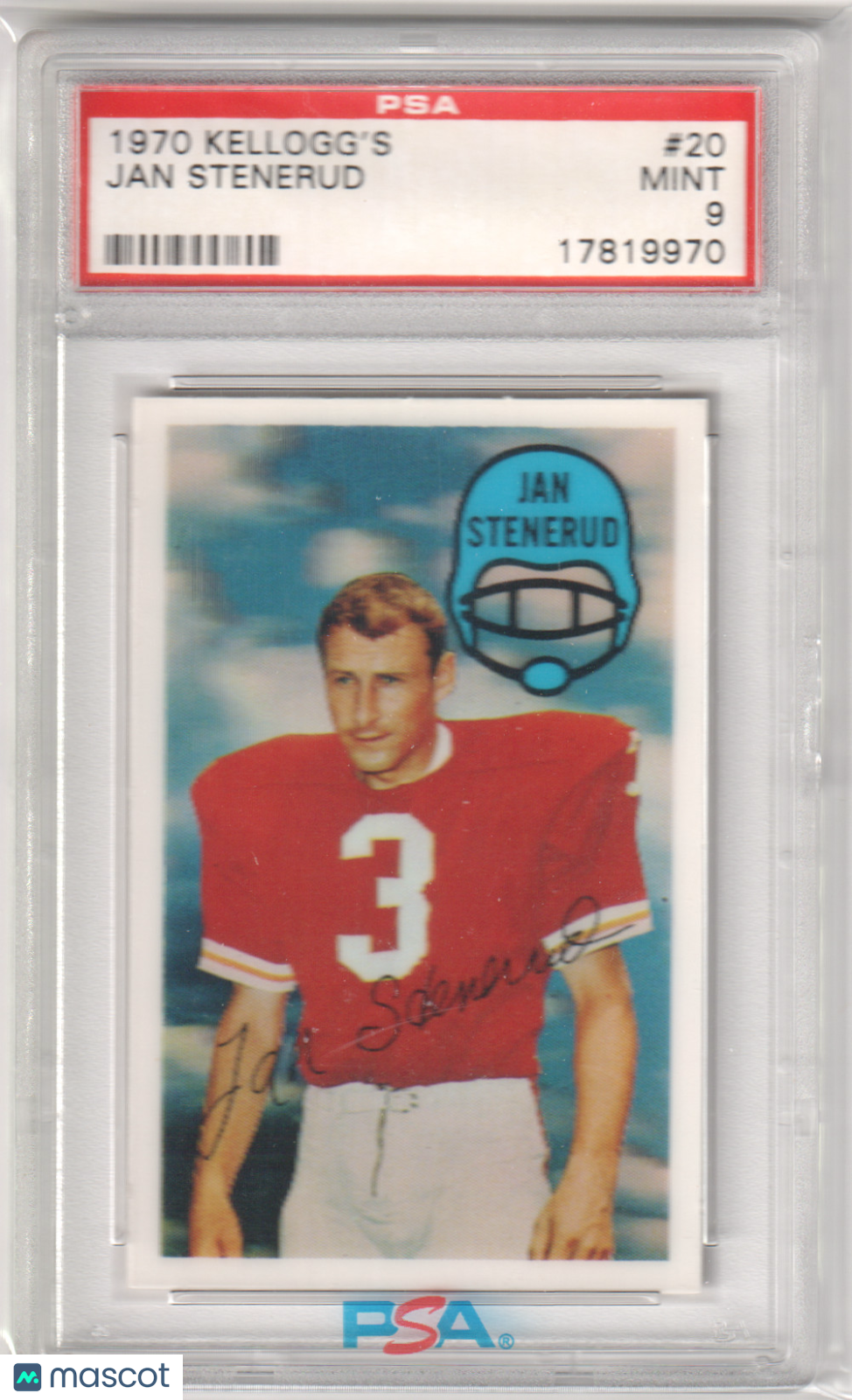 JAN STENERUD 1970 Kellogg's #20 PSA 9 MINT - CHIEFS