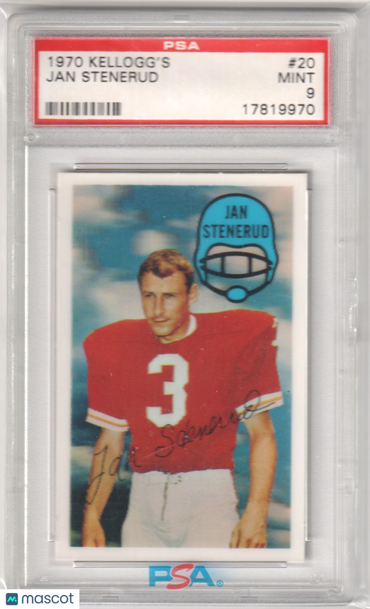 JAN STENERUD 1970 Kellogg's #20 PSA 9 MINT - CHIEFS