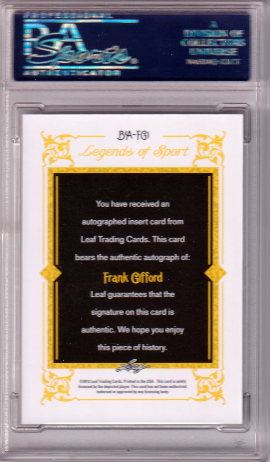 FRANK GIFFORD 2012 Leaf Legends Of Sport Autograph #FG1 PSA 10 GEM MINT