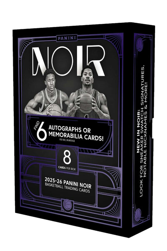 2025/26 Panini Noir Basketball Hobby Box
Panini Noir Sneaker Spotlight Signature card
2025/26 Noir Basketball memorabilia autograph card
