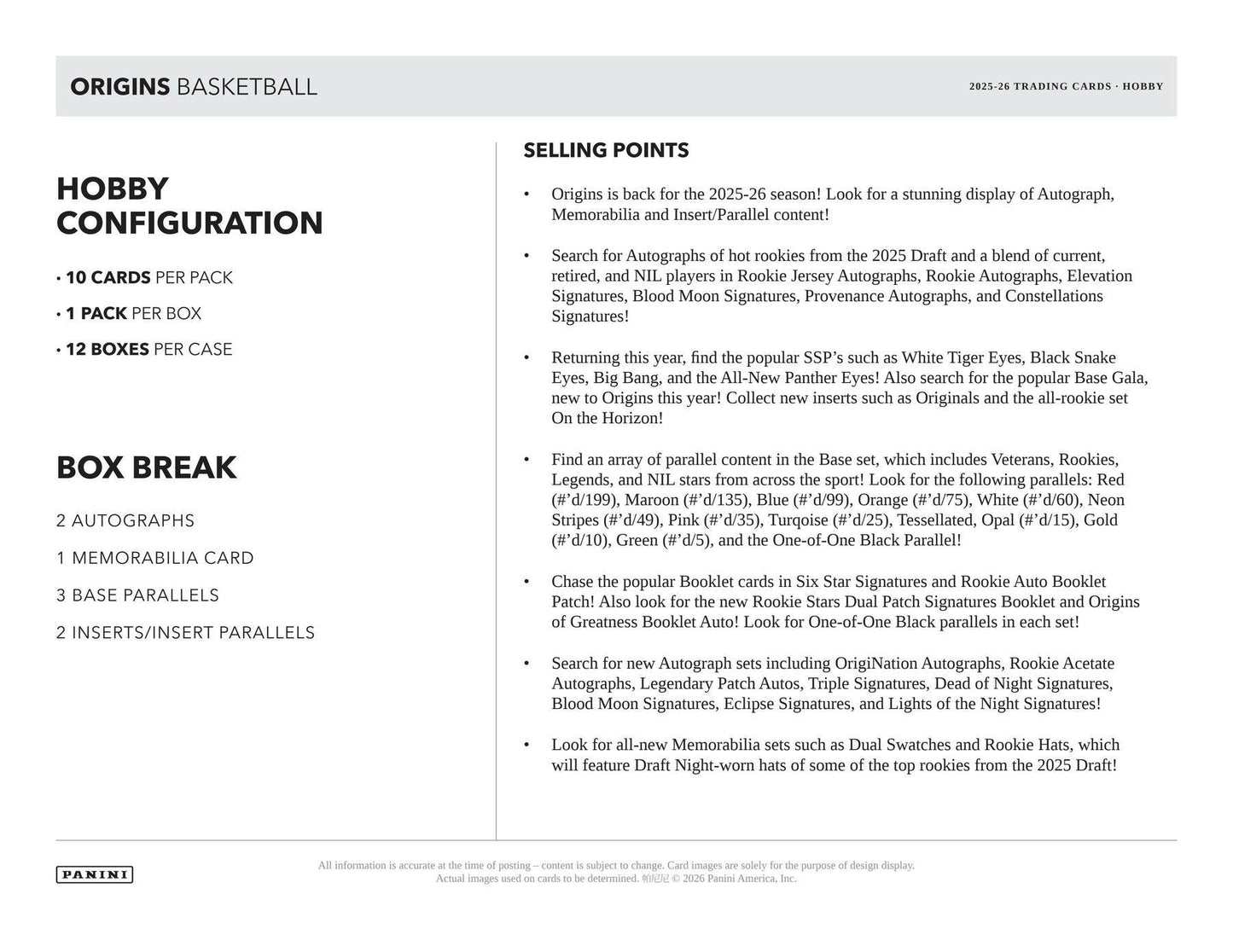 2025/26 Panini Origins Basketball Hobby Box | Columbia Sports Cards | Columbia Hobby - Sports Card Boxes - Toploaders - Card Savers.