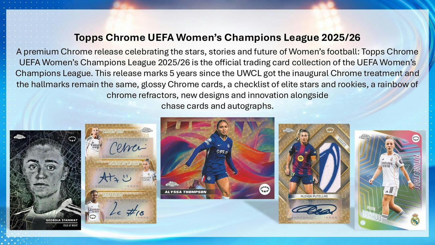 2025/26 Topps Chrome Women's UEFA Champions League Soccer Hobby Box | Columbia Sports Cards | Columbia Hobby - Sports Card Boxes - Toploaders - Card Savers.