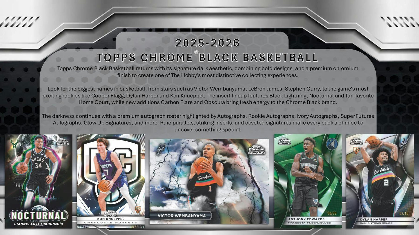 2025/26 Topps Chrome Black Basketball Hobby Box | Columbia Sports Cards | Columbia Hobby - Sports Card Boxes - Toploaders - Card Savers.