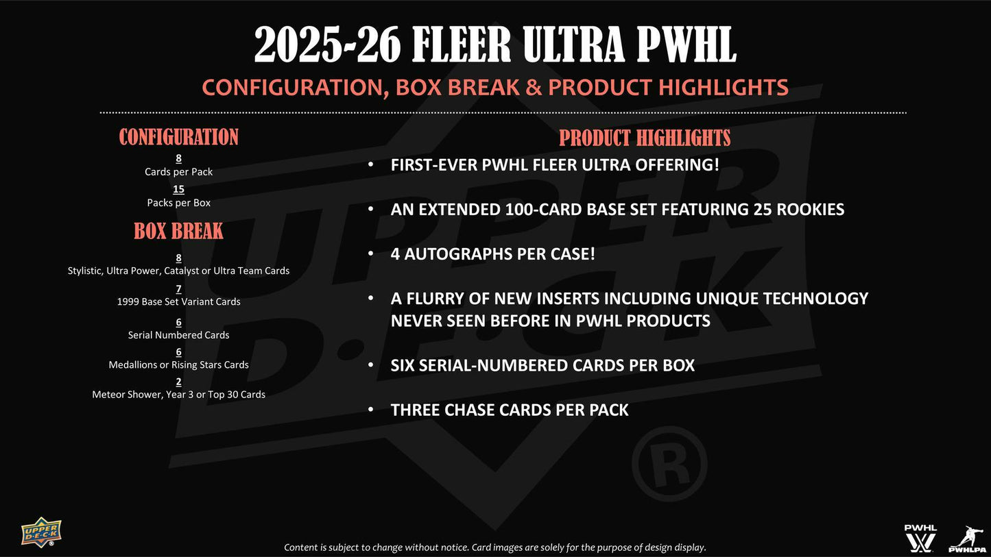 2025/26 Upper Deck Fleer Ultra PWHL Hockey Hobby Box | Columbia Sports Cards | Columbia Hobby - Sports Card Boxes - Toploaders - Card Savers.