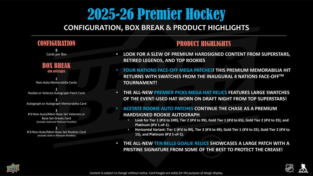 2025/26 Upper Deck Premier Hockey Hobby Box | Columbia Sports Cards | Columbia Hobby - Sports Card Boxes - Toploaders - Card Savers.