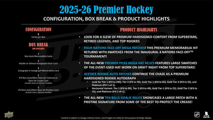2025/26 Upper Deck Premier Hockey Hobby Box | Columbia Sports Cards | Columbia Hobby - Sports Card Boxes - Toploaders - Card Savers.