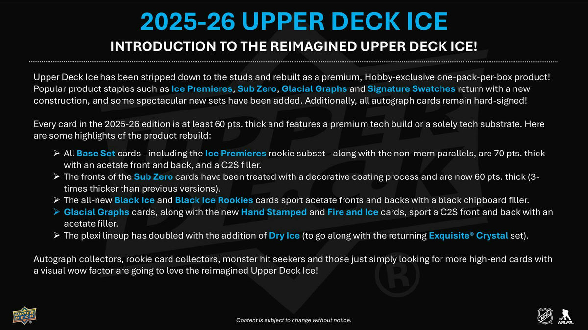 2025/26 Upper Deck Ice Hockey Hobby Box | Columbia Sports Cards.