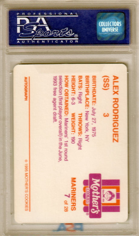 ALEX RODRIGUEZ 1995 Mother's Cookies Mariners #7 PSA 10 GEM MINT - MARINERS