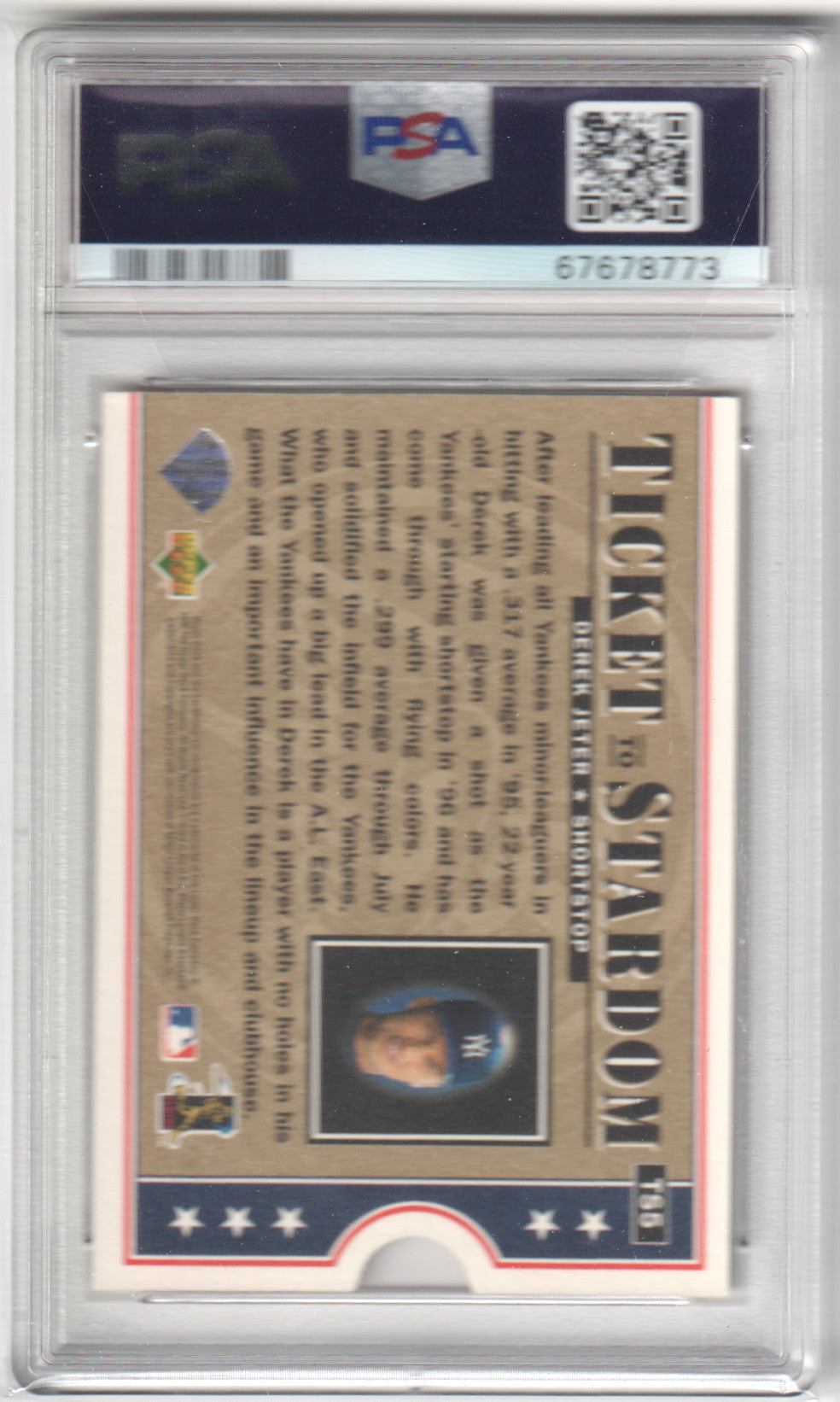 DEREK JETER 1997 Upper Deck Ticket To Stardom #TS5 PSA 9 MINT - YANKEES