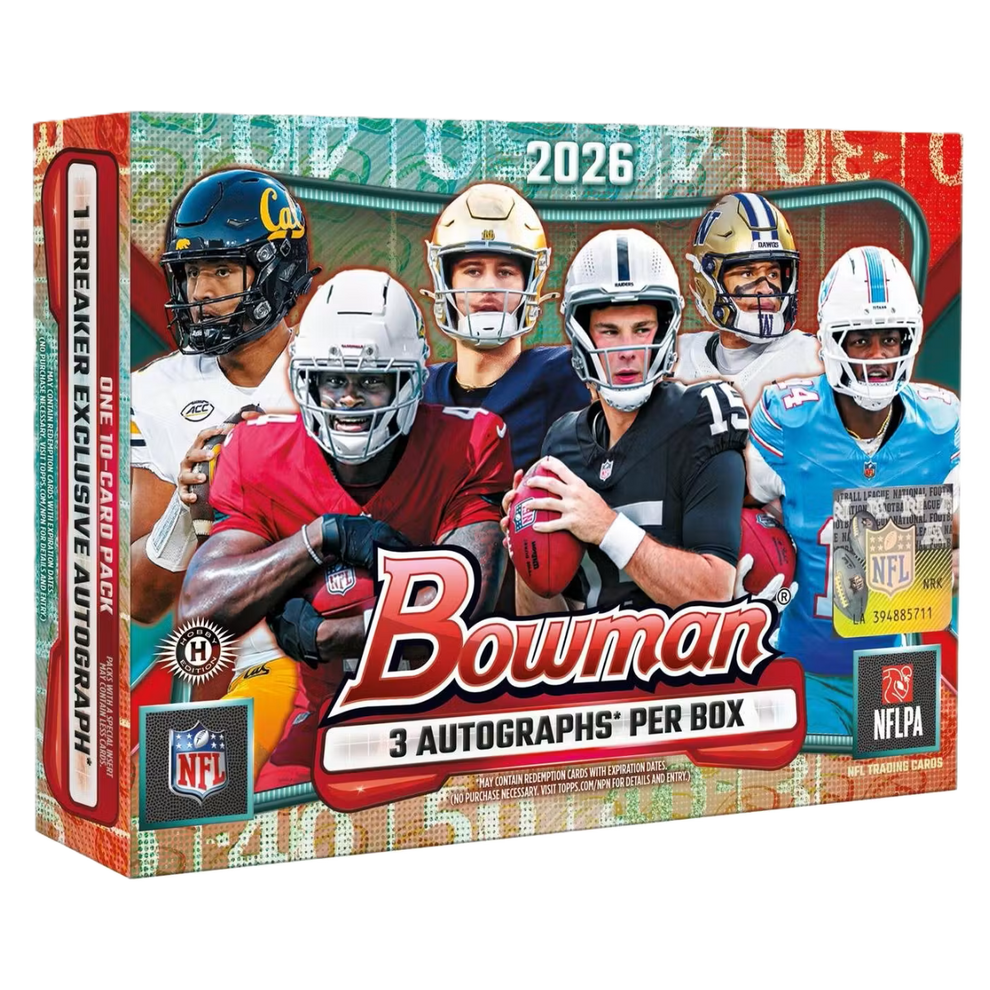 2026 Bowman Football Delight Box
2026 Bowman Football Delight autograph card
2026 Bowman Football Delight-exclusive autograph card
2026 Bowman Football 1st Bowman collegiate prospect card
2026 Bowman Football NFL rookie card
2026 Bowman Football Bowman Spotlights insert card
2026 Bowman Football Crystallized insert card
2026 Bowman Football Etched-In Glass insert card
2026 Bowman Football Anime insert card
2026 Bowman Football GPK insert card
2026 Bowman Football Red Rookie Redemption card