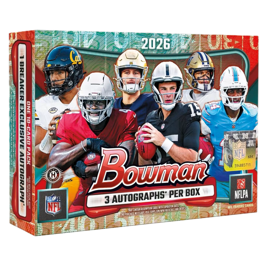 2026 Bowman Football Delight Box
2026 Bowman Football Delight autograph card
2026 Bowman Football Delight-exclusive autograph card
2026 Bowman Football 1st Bowman collegiate prospect card
2026 Bowman Football NFL rookie card
2026 Bowman Football Bowman Spotlights insert card
2026 Bowman Football Crystallized insert card
2026 Bowman Football Etched-In Glass insert card
2026 Bowman Football Anime insert card
2026 Bowman Football GPK insert card
2026 Bowman Football Red Rookie Redemption card