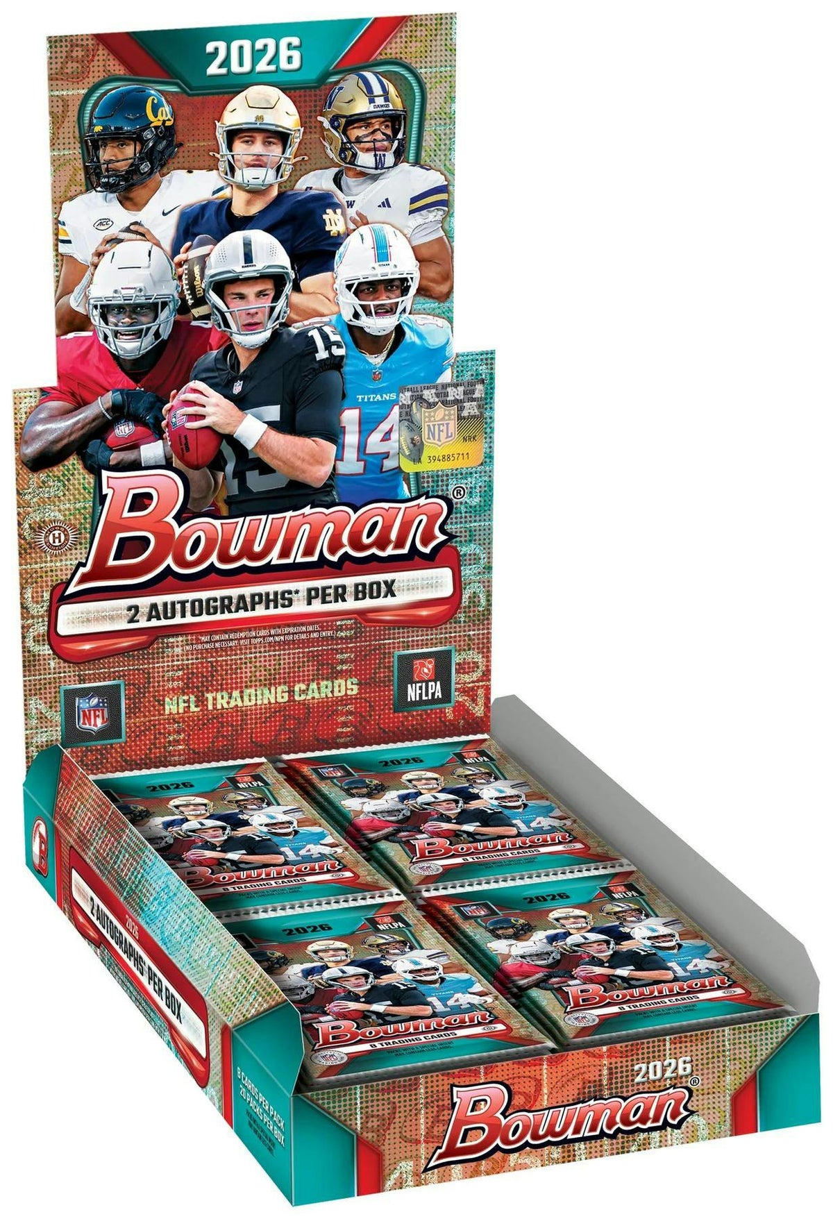2026 Bowman Football Hobby Box
2026 Bowman Football 1st Bowman prospect card
2026 Bowman Football Chrome Rookie Autograph card
2026 Bowman Football Chrome Prospect Autograph card
2026 Bowman Football Dual Autograph card
2026 Bowman Football Triple Autograph card
2026 Bowman Football Future Script autograph card
2026 Bowman Football 1955 All-American insert card
2026 Bowman Football Anime NFL or NIL case hit
2026 Bowman Football GPK NFL or NIL case hit
2026 Bowman Football Bowman Spotlights card
2026 Bowman 