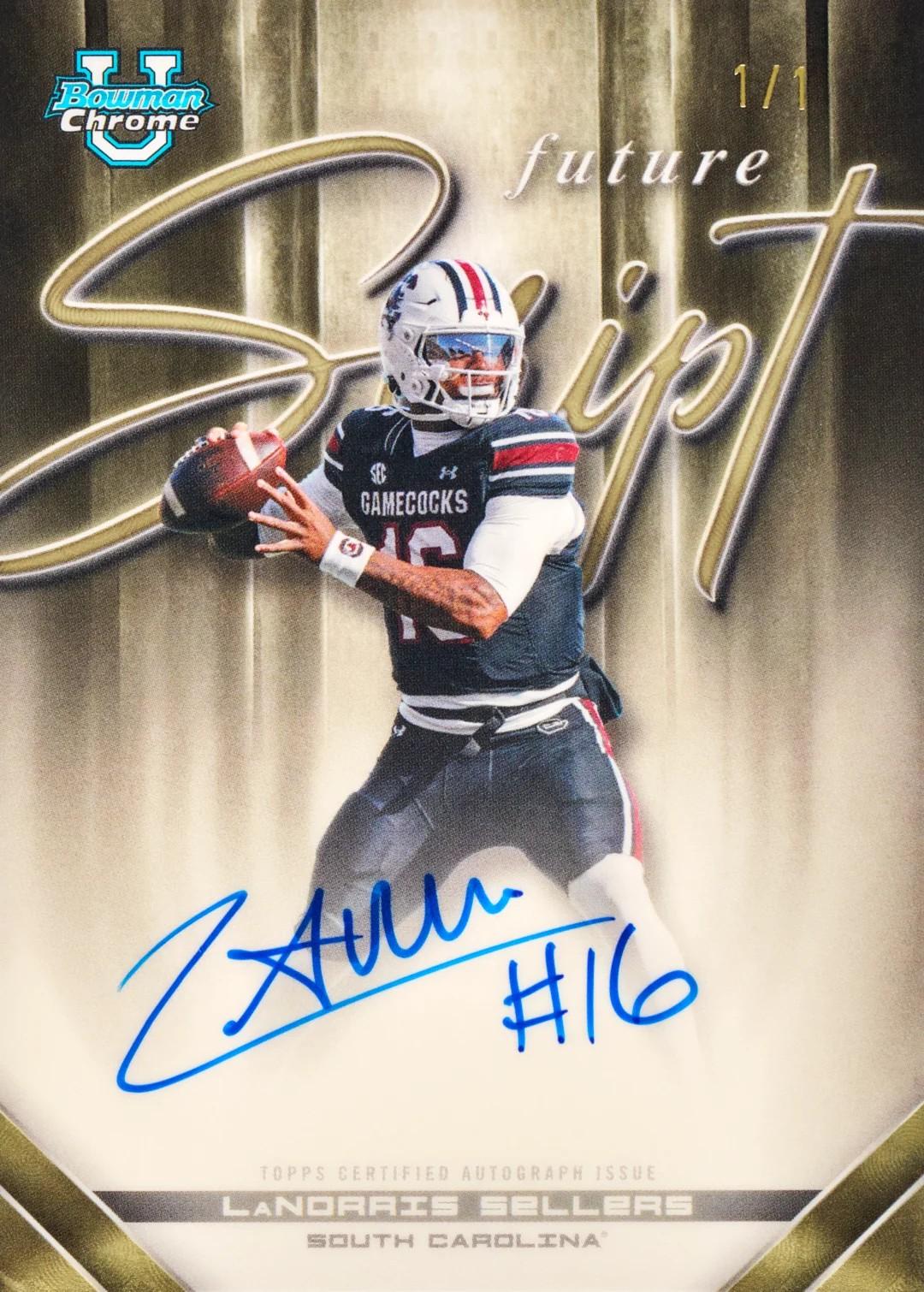 2026 Bowman Football - sample card: LaNorris Sellers Future Script autograph