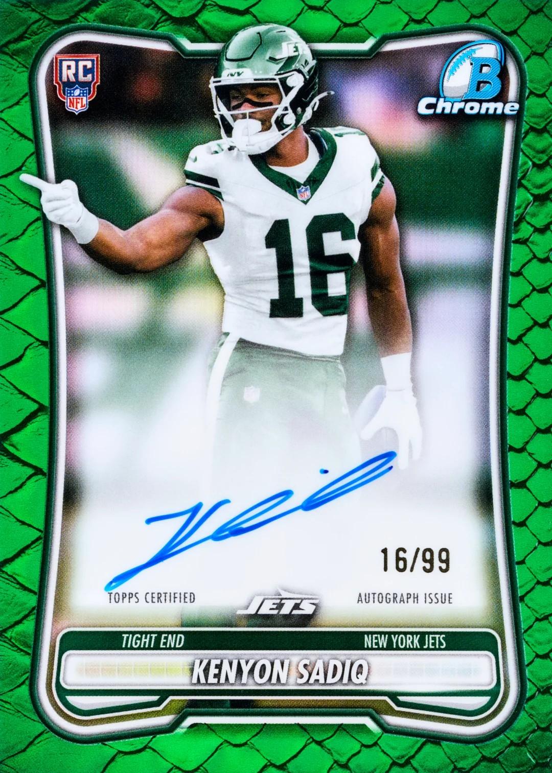 2026 Bowman Football - sample card: Kenyon Sadiq Chrome rookie autograph numbered /99