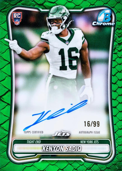 2026 Bowman Football - sample card: Kenyon Sadiq Chrome rookie autograph numbered /99