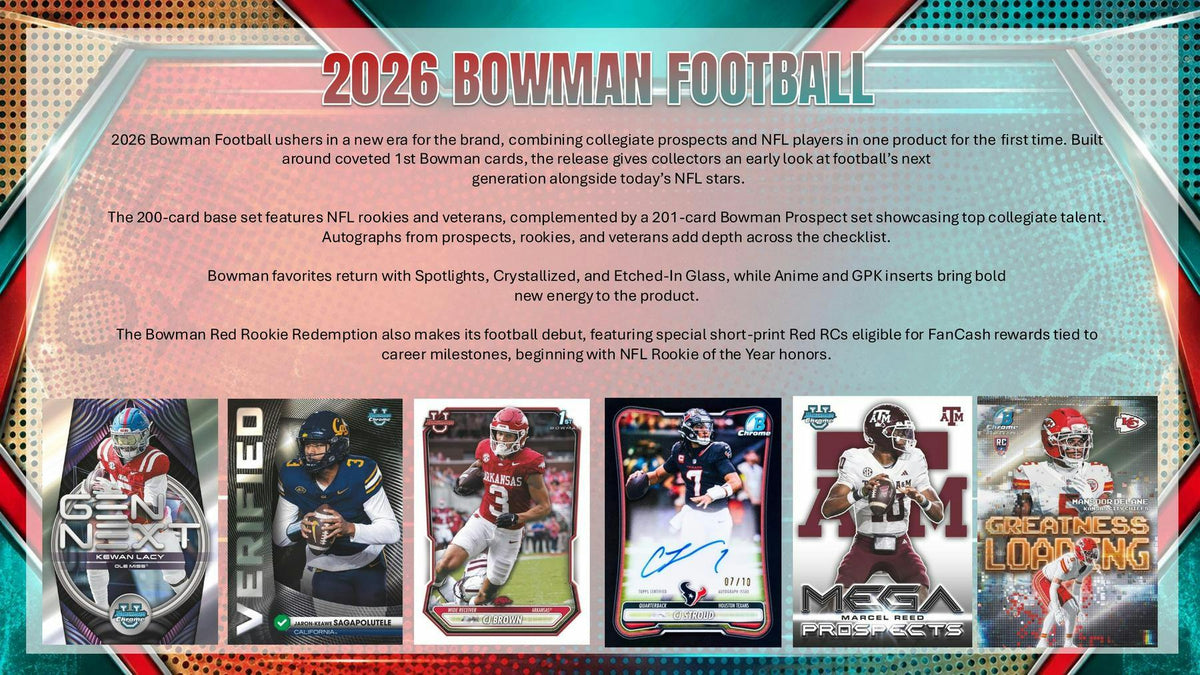2026 Bowman Football Hobby Box | Columbia Hobby - Sports Card Boxes - Toploaders - Card Savers.
