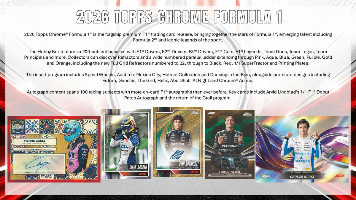 2026 Topps Chrome F1 Formula 1 Hobby Box sell sheet 2
