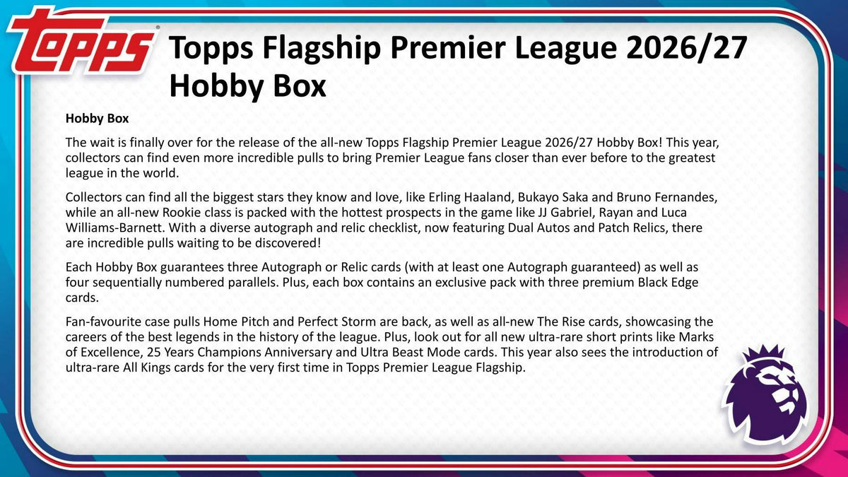 2026/27 Topps Premier League EPL Soccer Hobby Box | Columbia Hobby - Sports Card Boxes - Toploaders - Card Savers.