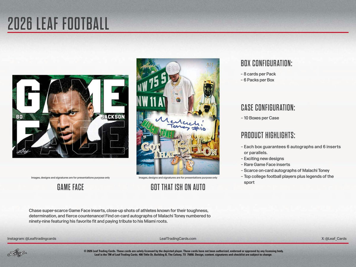 2026 Leaf Football Hobby Box sell sheet 3
