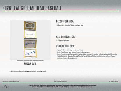 2026 Leaf Spectacular Baseball Hobby Box sell sheet 8