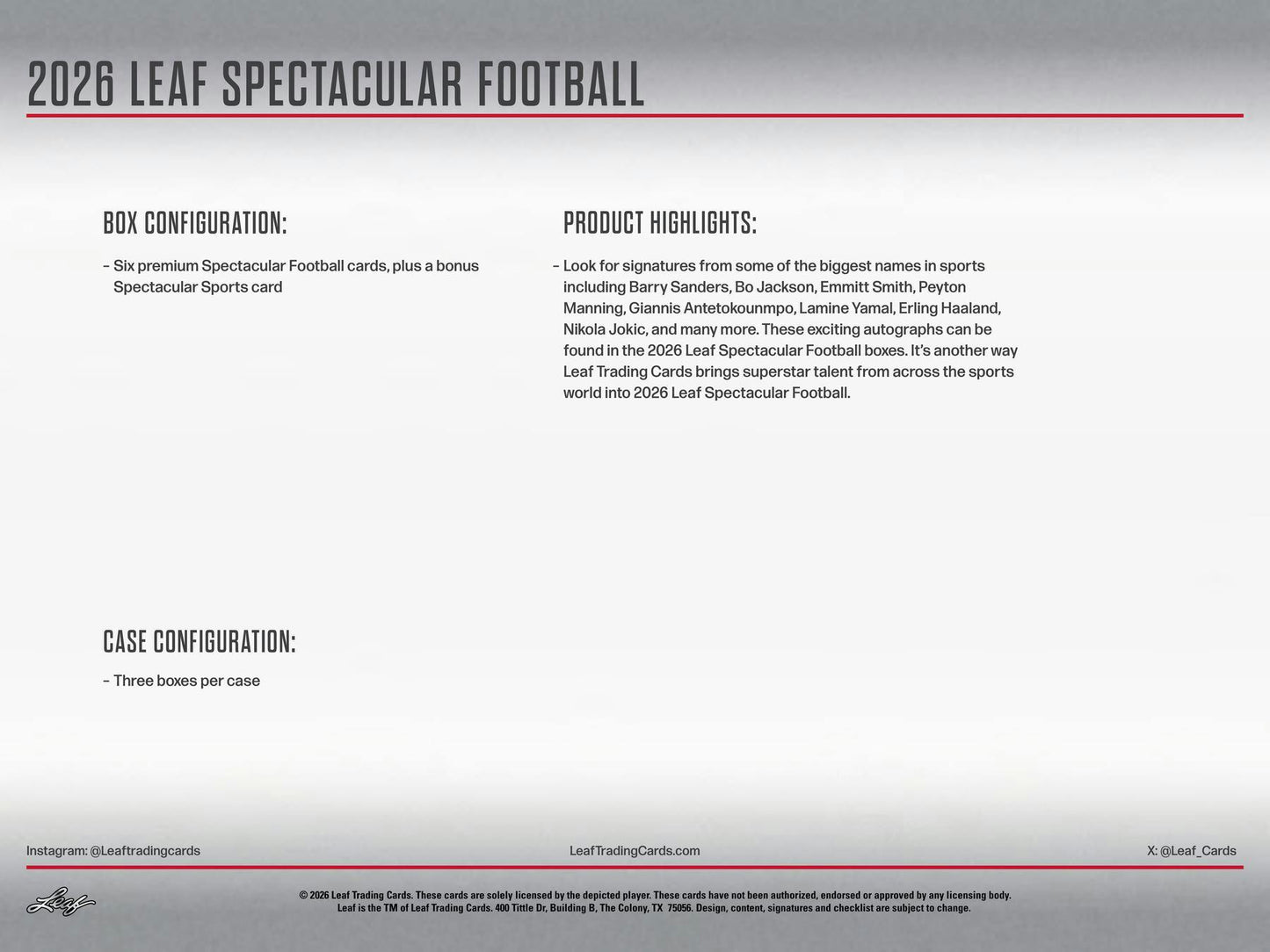 2026 Leaf Spectacular Football Hobby Box | Columbia Sports Cards | Columbia Hobby - Sports Card Boxes - Toploaders - Card Savers.