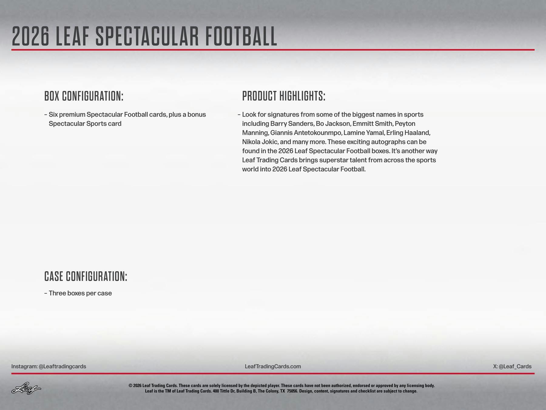 2026 Leaf Spectacular Football Hobby Box | Columbia Sports Cards | Columbia Hobby - Sports Card Boxes - Toploaders - Card Savers.