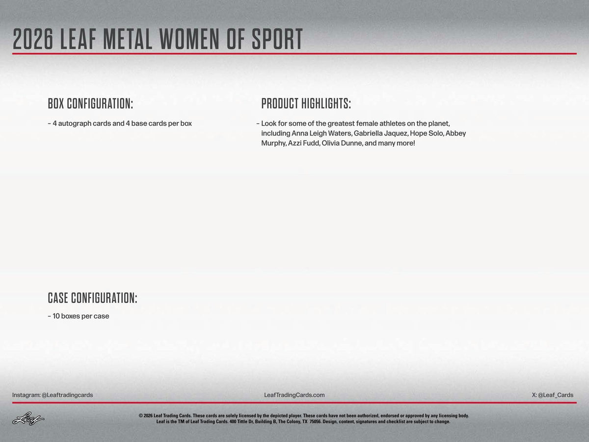 2026 Leaf Metal Women of Sport Hobby Box | Columbia Sports Cards.