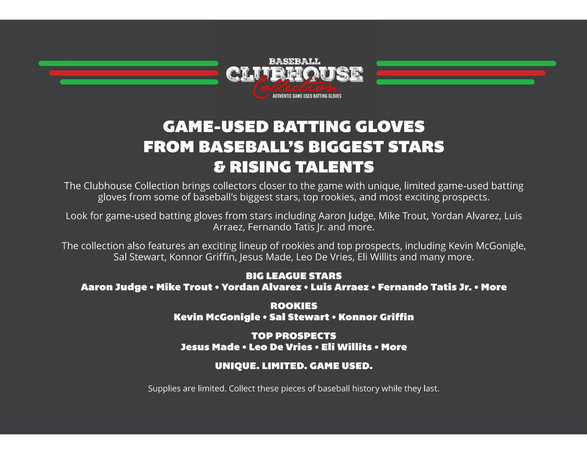 2026 Onyx Clubhouse Collection Baseball Game Used Batting Glove Hobby Box sell sheet 1