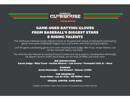 2026 Onyx Clubhouse Collection Baseball Game Used Batting Glove Hobby Box sell sheet 1