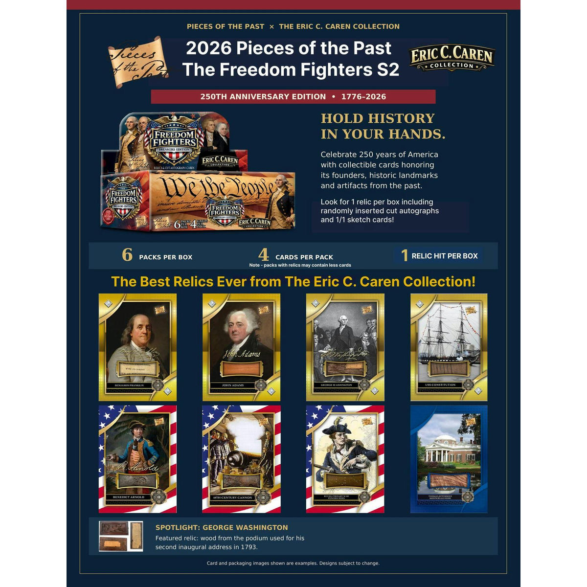 2026 Keepsake Pieces of the Past The Freedom Fighters Series 2 250th Anniversary Hobby Box sell sheet 1