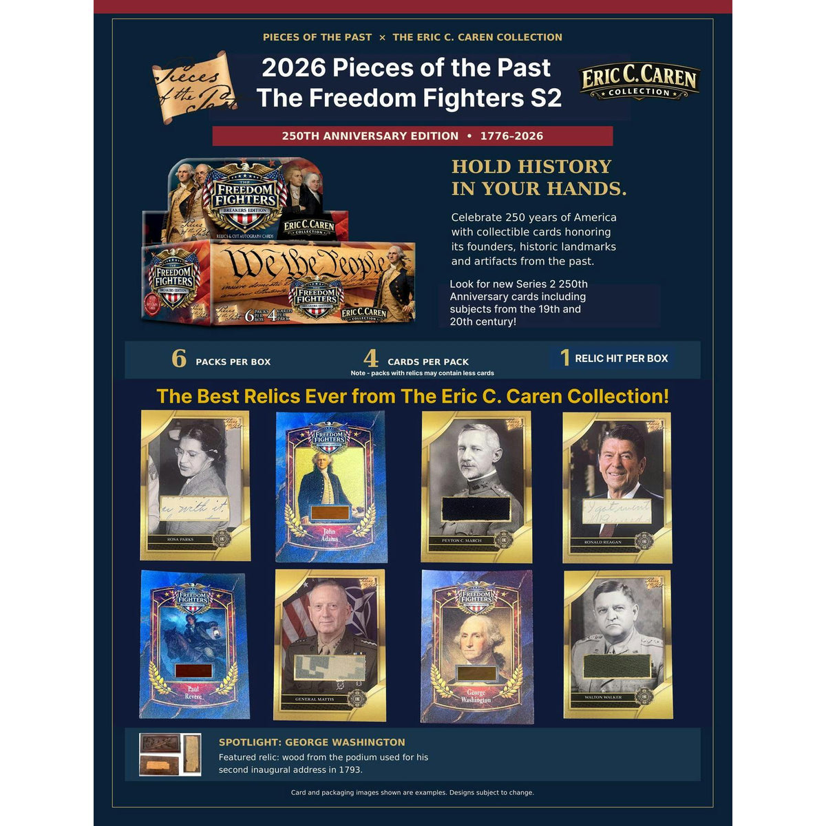 2026 Keepsake Pieces of the Past The Freedom Fighters Series 2 250th Anniversary Hobby Box sell sheet 2