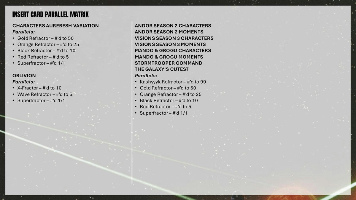 2026 Topps Star Wars Chrome - insert card parallel matrix