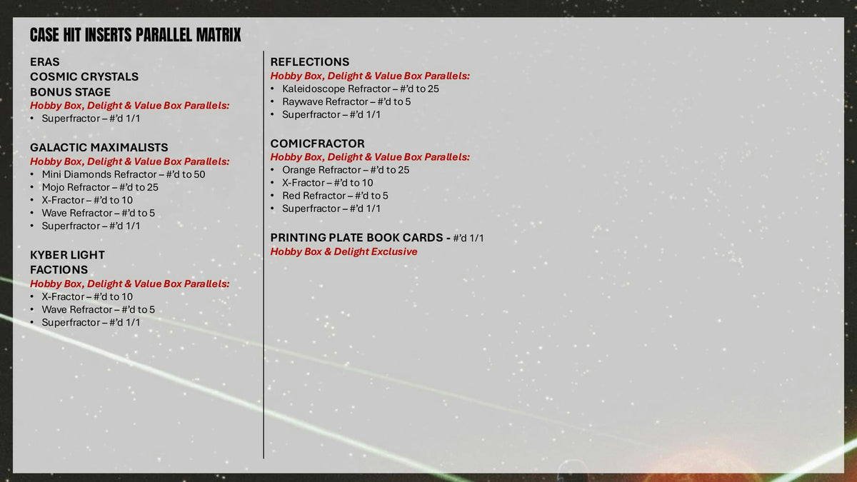 2026 Topps Star Wars Chrome - case hit inserts parallel matrix