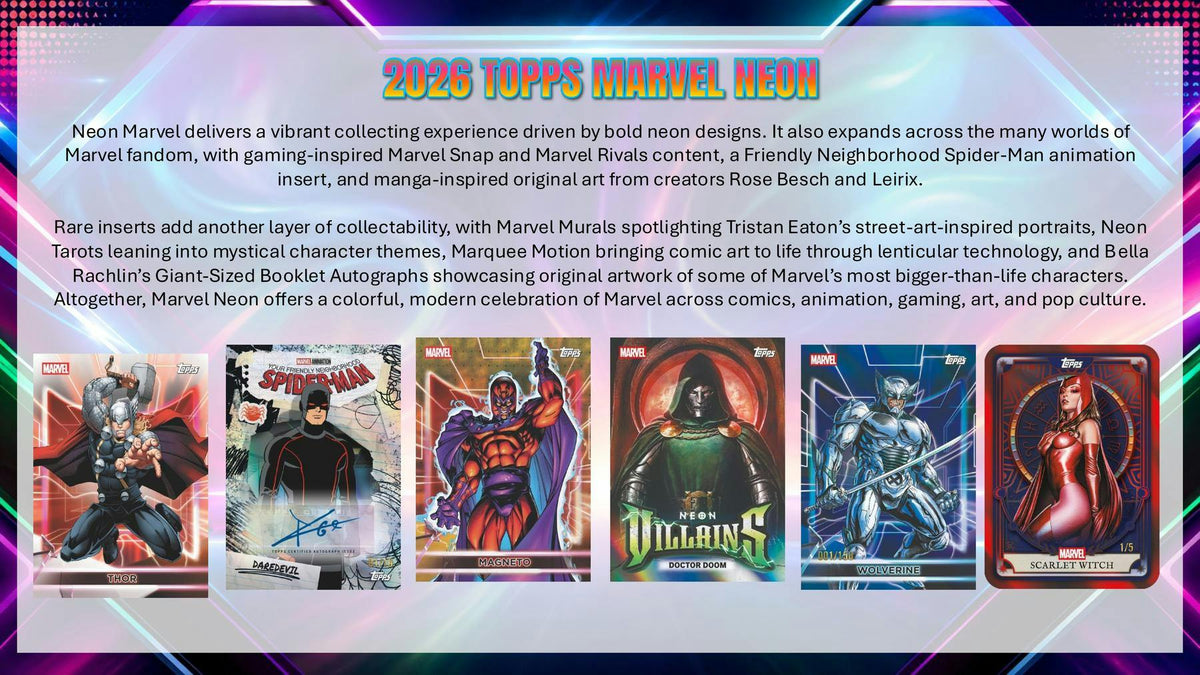 2026 Topps Marvel Neon Hobby Box sell sheet 2