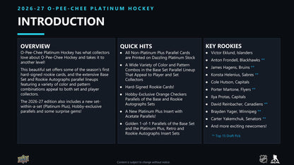 2026/27 Upper Deck O-Pee-Chee Platinum Hockey Hobby Box sell sheet 2