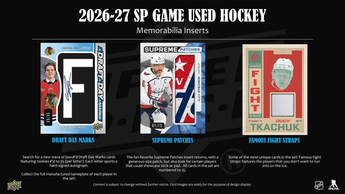 2026/27 Upper Deck SP Game Used Hockey Hobby Box sell sheet 4