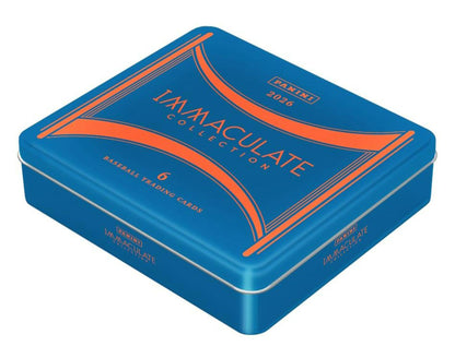 2026 Panini Immaculate Baseball Hobby Box sealed trading card box featuring 5 autograph or memorabilia cards and premium patch autographs.
Back of the 2026 Panini Immaculate Baseball Hobby Box showing product details and box configuration.
2026 Panini Immaculate Baseball premium trading card pack artwork.
2026 Panini Immaculate Baseball promotional sell sheet highlighting Immaculate Patch Autographs, Cleat Peek memorabilia cards, Jumbo Memorabilia, and Triple Autographs.
