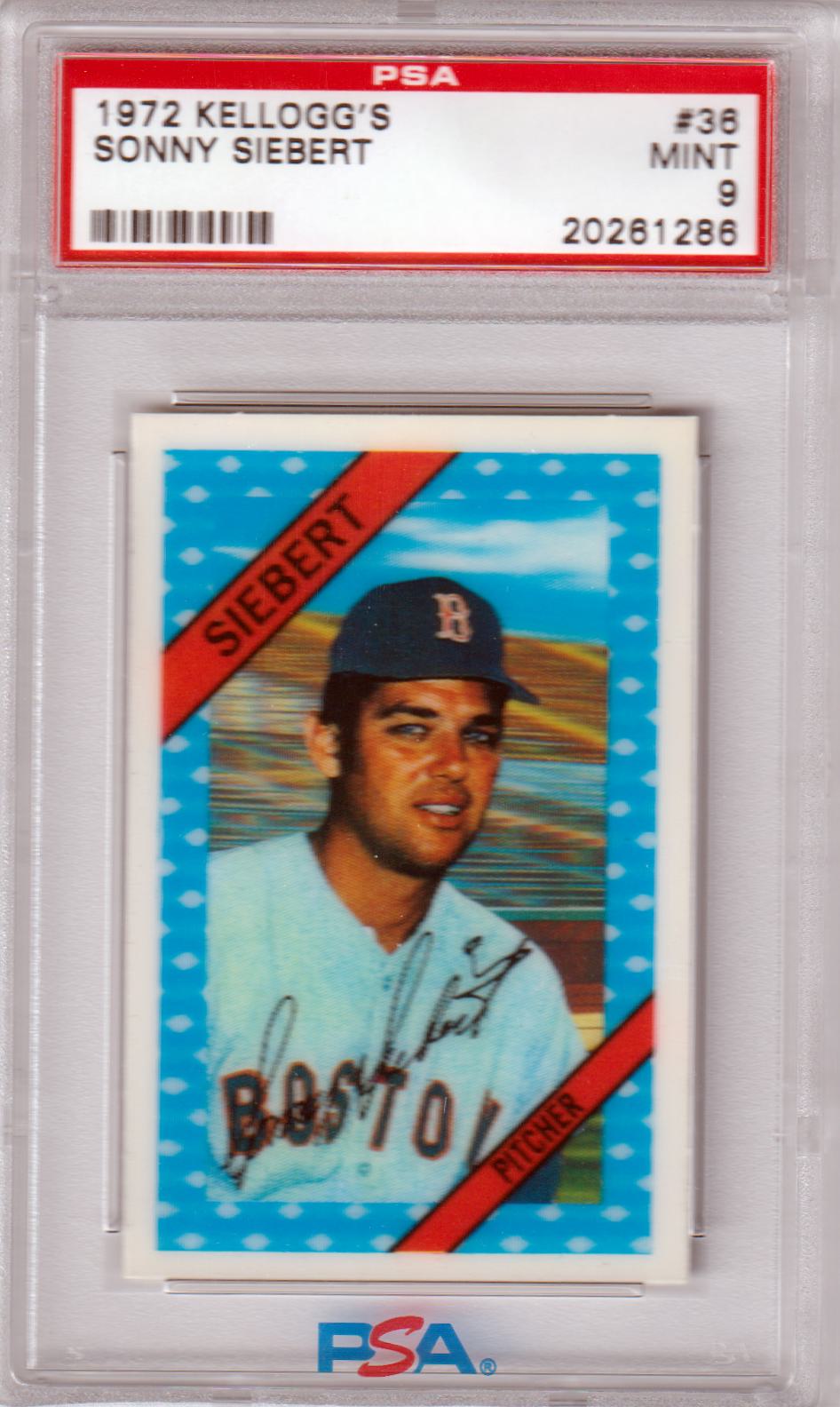 SONNY SIEBERT 1972 Kellogg's #36 PSA 9 MINT - RED SOX