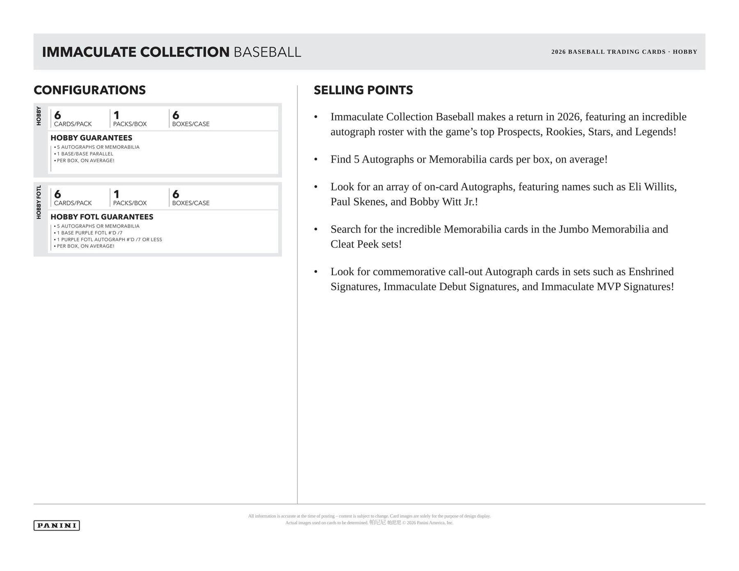 2026 Panini Immaculate Baseball Hobby Box | Columbia Sports Cards | Columbia Hobby - Sports Card Boxes - Toploaders - Card Savers.