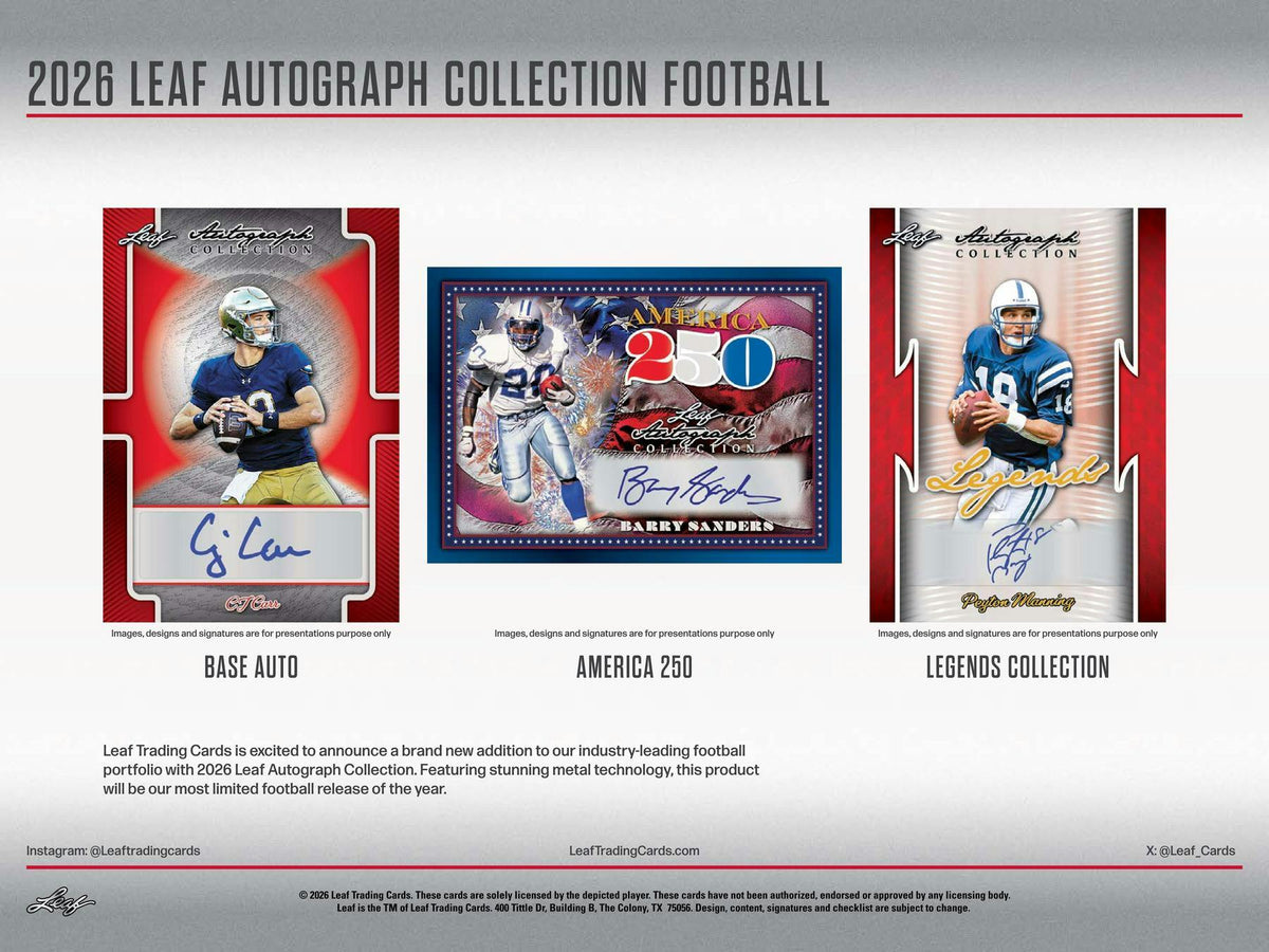 2026 Leaf Autograph Collection Football Hobby Box | Columbia Hobby - Sports Card Boxes - Toploaders - Card Savers.