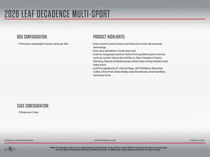 2026 Leaf Decadence Multisport Hobby Box | Columbia Sports Cards | Columbia Hobby - Sports Card Boxes - Toploaders - Card Savers.