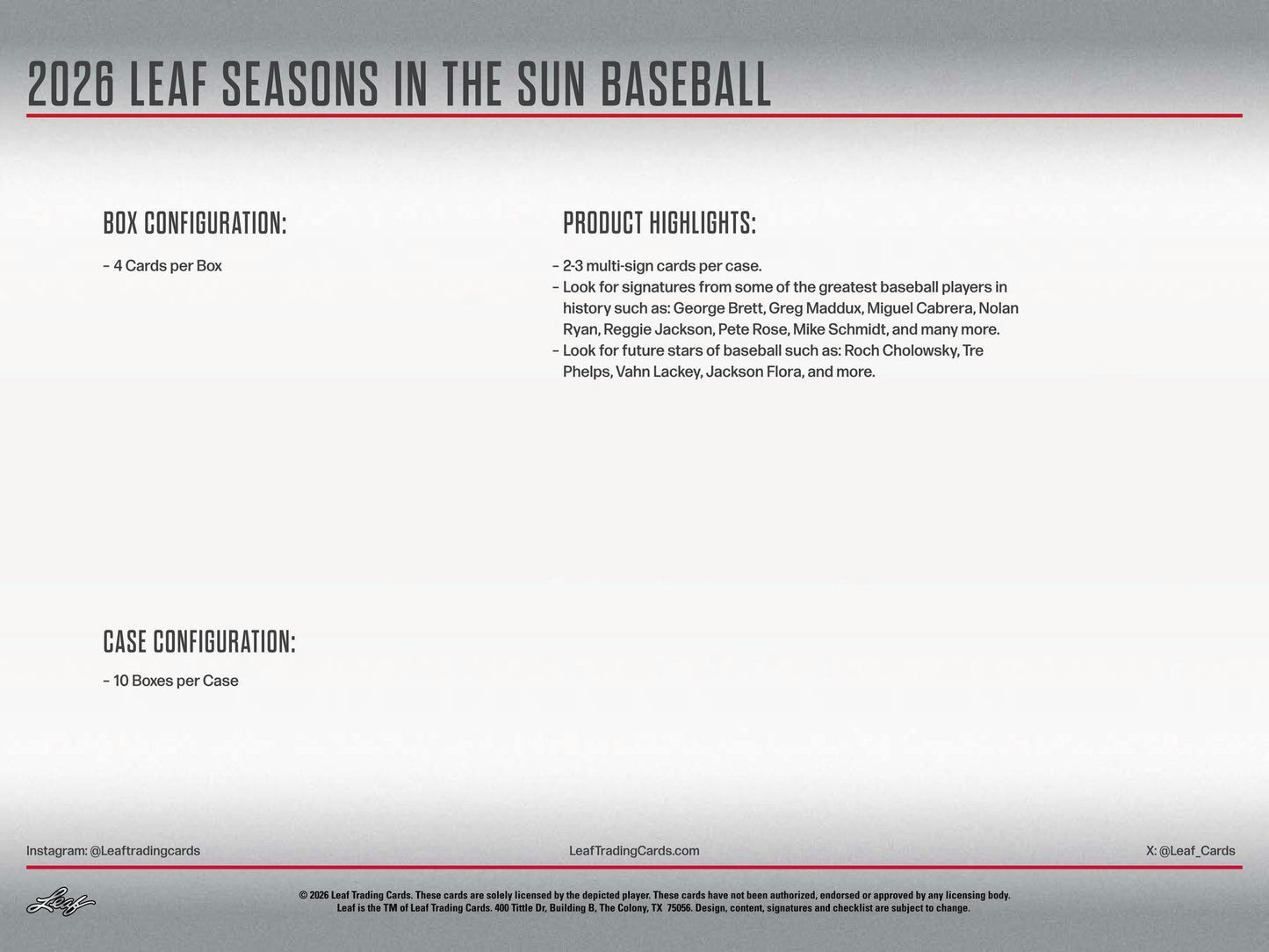 2026 Leaf Seasons in the Sun Baseball Hobby Box | Columbia Sports Cards | Columbia Hobby - Sports Card Boxes - Toploaders - Card Savers.
